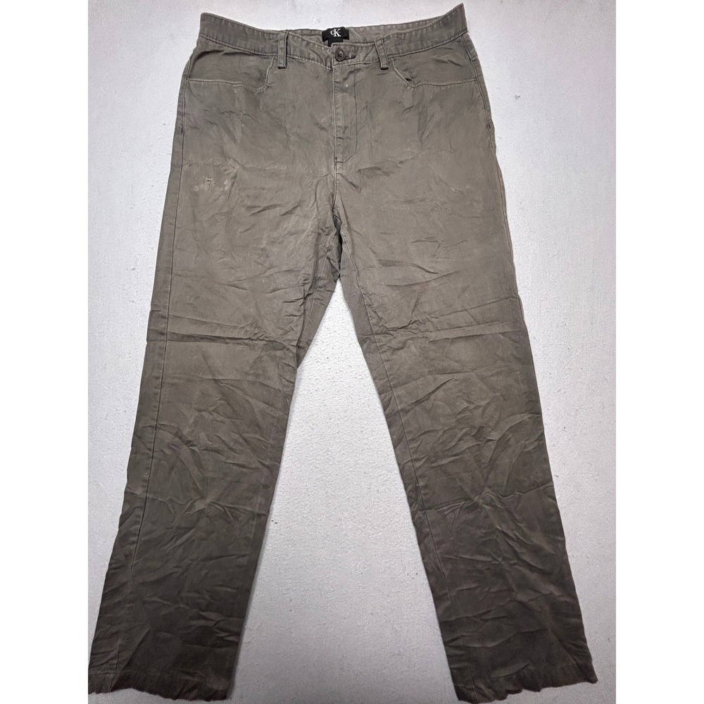 Calvin Klein Pants 100% Cotton Twill Grey Olive 36x34 Mens